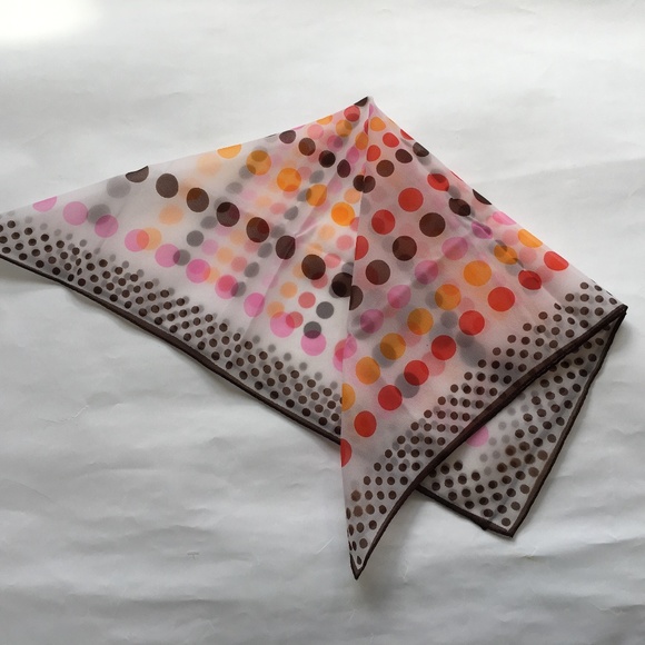 Vintage Scarf Red Pink Brown Polka Dot 24" Square Ponytail Lightweight Chiffon - Picture 3 of 4